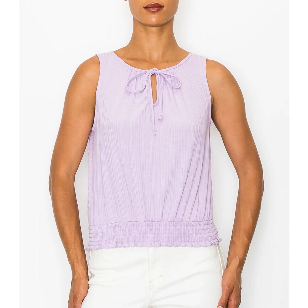 W5 Concepts Keyhole Top Large Lavender Purple Ribbed Sleeveless Smocked Hem